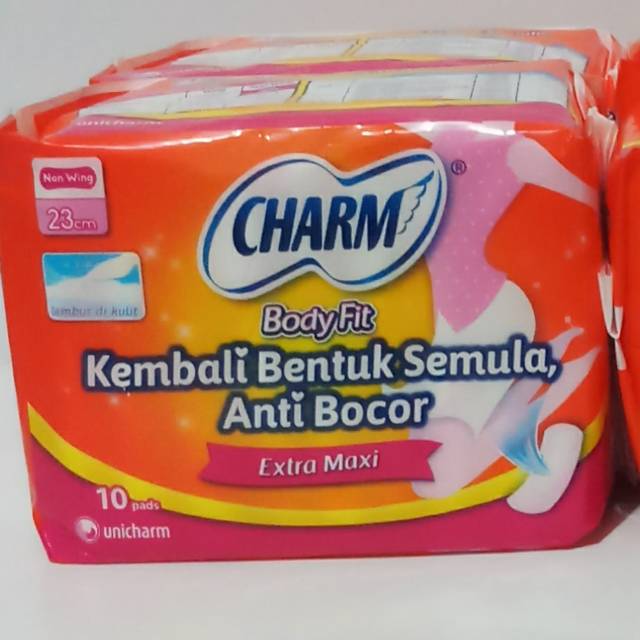 PEMBALUT WANITA CHARM BODY FIT EXTRA MAXI NON WING 23 CM ISI 10 PADS