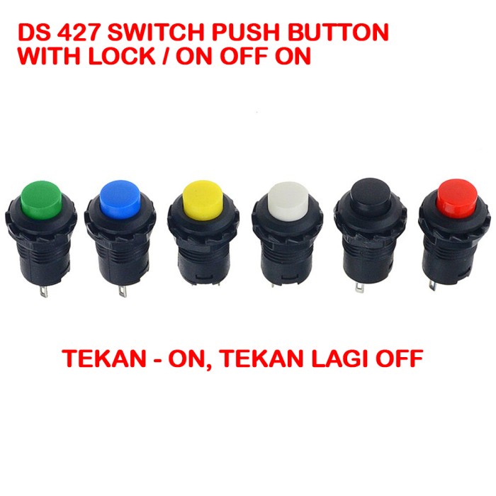 Jual A468 SWITCH PUSH BUTTON SAKLAR ON OFF ON 2 PIN DS427 3A 125V 1.5A