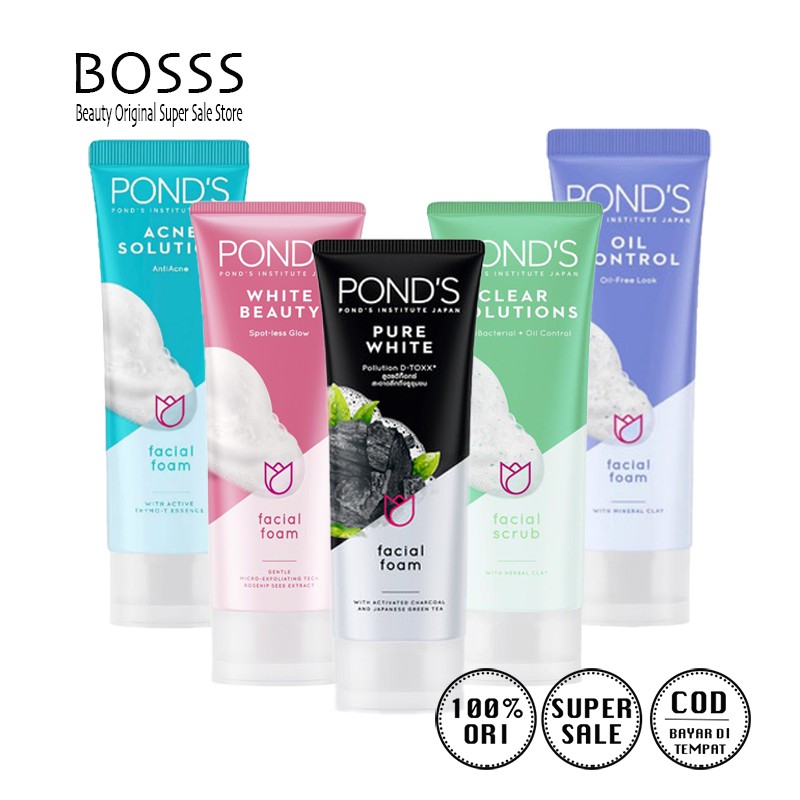 Jual POND'S Facial Foam Ponds Facial Scrub Acne Solution White Beauty Pure White Clear