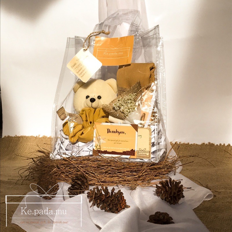 transparent totebag gift babybear hijab scrunchie hadiah