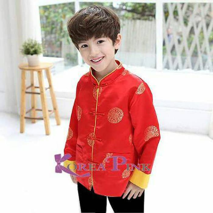 AMAZING BAJU CHEONGSAM ANAK COWOK/KOREA PINK BOY CNY RED SET JEANS 83BT