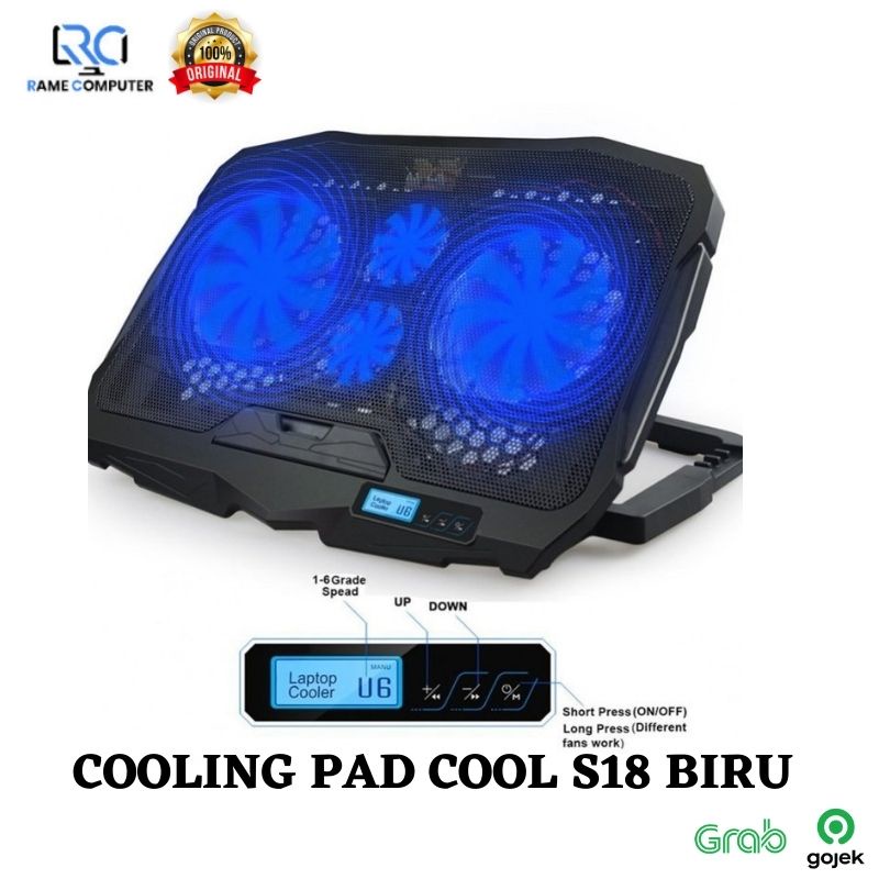 Jual Cooler Cooling Pad Laptop 4 Fan Super Kencang S18 Layar LCD utk