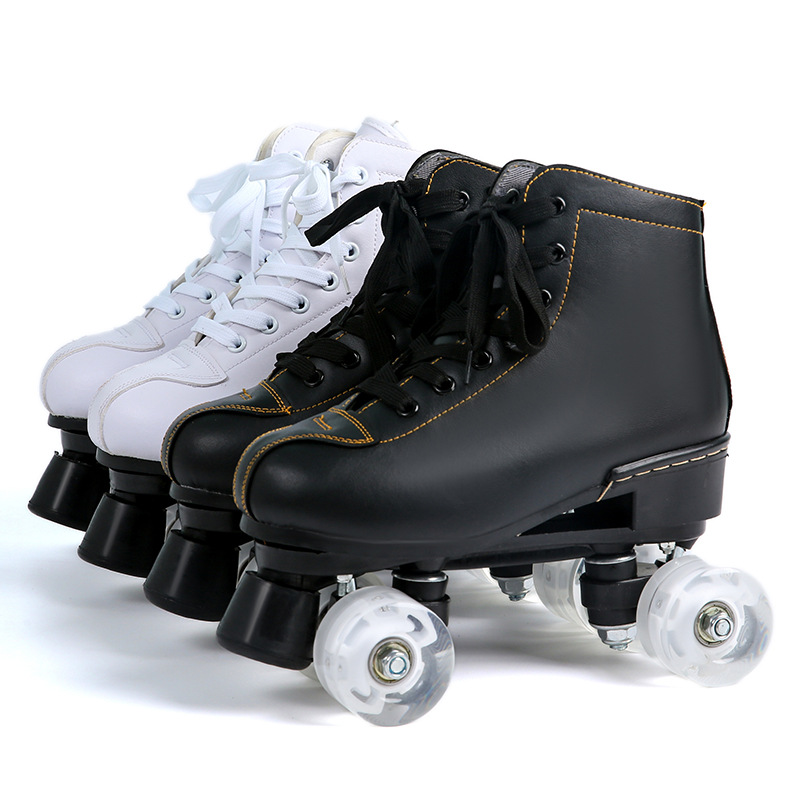 Sepatu Roda Empat Roda Kulit Double baris 4 roda skates
