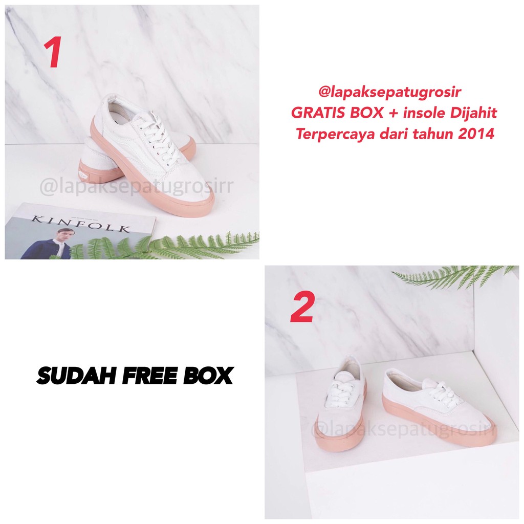 [FULL INSOL DIJAHIT] VANS OLDSKOOL & AUTHENTIC PUTIH PEACH GRADE ORI