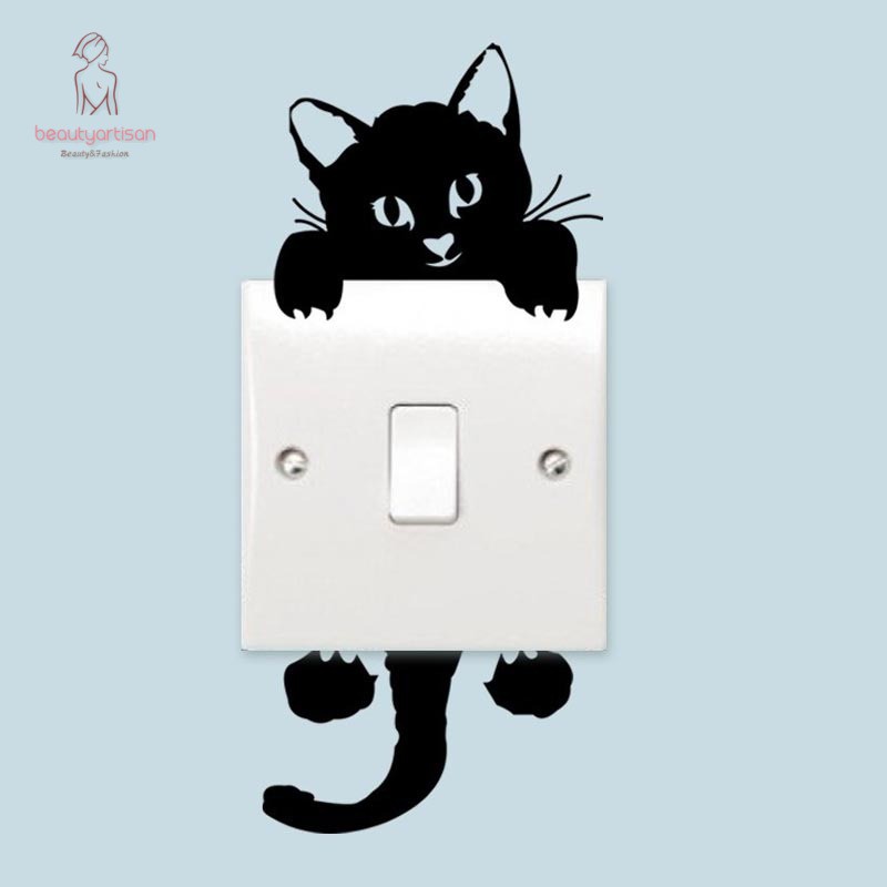 Stiker Dinding DIY Desain Kucing Lucu Warna Menyala dalam