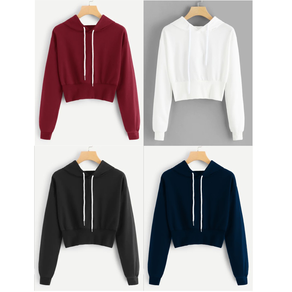SWEATER XL CROP HOODIE WANITA SOLID Shopee Indonesia