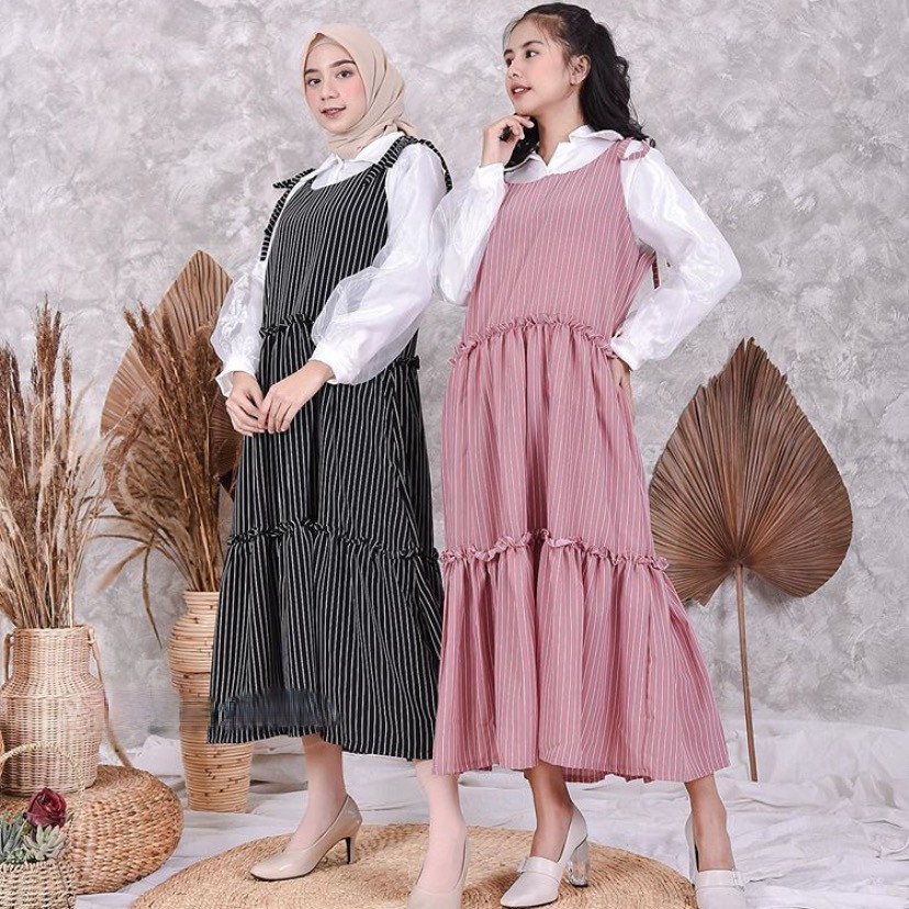 [𝐂𝐫𝐨𝐜𝐮𝐬] Overall Dress Salur Rara Shopee Indonesia