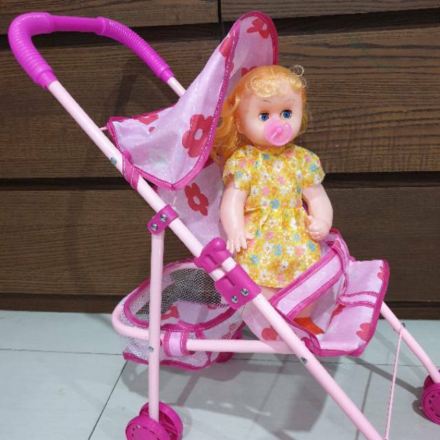 Jual Mainan Stroller Boneka / Stoller Bayi Mainan Bahan Besi Dengan Tudung Kereta Dorong Mainan | Shopee Indonesia