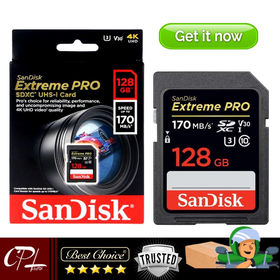 Jual Sandisk Sdxc Extreme Pro U3 V30 170Mbps - 128Gb For 4K | Shopee Indonesia