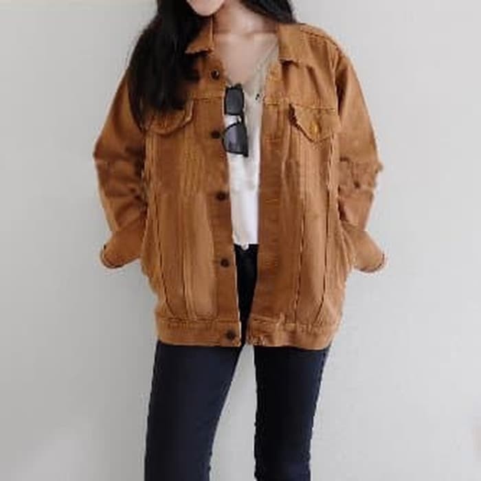 Jual Jaket Jeans Denim Oversize Coklat Cewek (Kunyit) Wanita | Shopee Indonesia