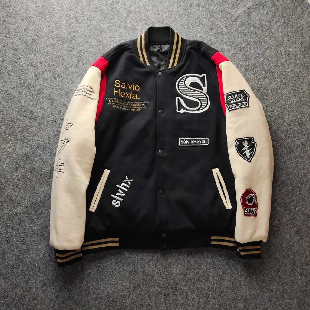 Jual Varsity Jacket HITAM CREAM Jaket Varsity Pria Premium Nascar
