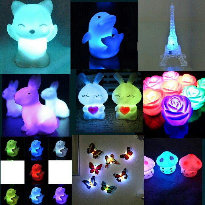 Lampu Tidur Mini Aneka Bentuk / LED Unik Warna Warni