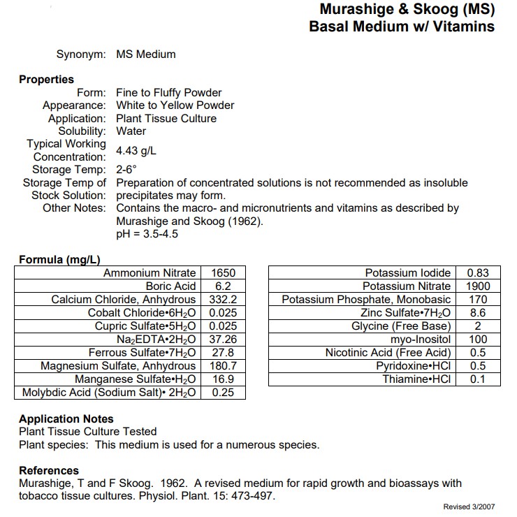1 Liter - Media Kultur Jaringan Tanaman - Murashige and Skoog with Vitamins  | Shopee Indonesia