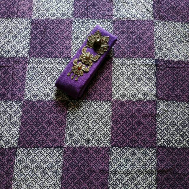 Ish kain batik cap murah berkualitas motif kawung kotak kotak ungu