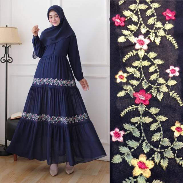 Gamis dongker / gamis ceruti bordir / gamis navy polos
