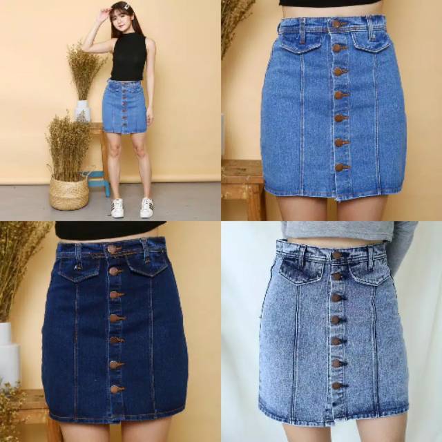 ROK MINI KANCING JEANS ROK MINI WANITA CERISH SKIRT ROK MIDI SPAN JEANS Shopee Indonesia