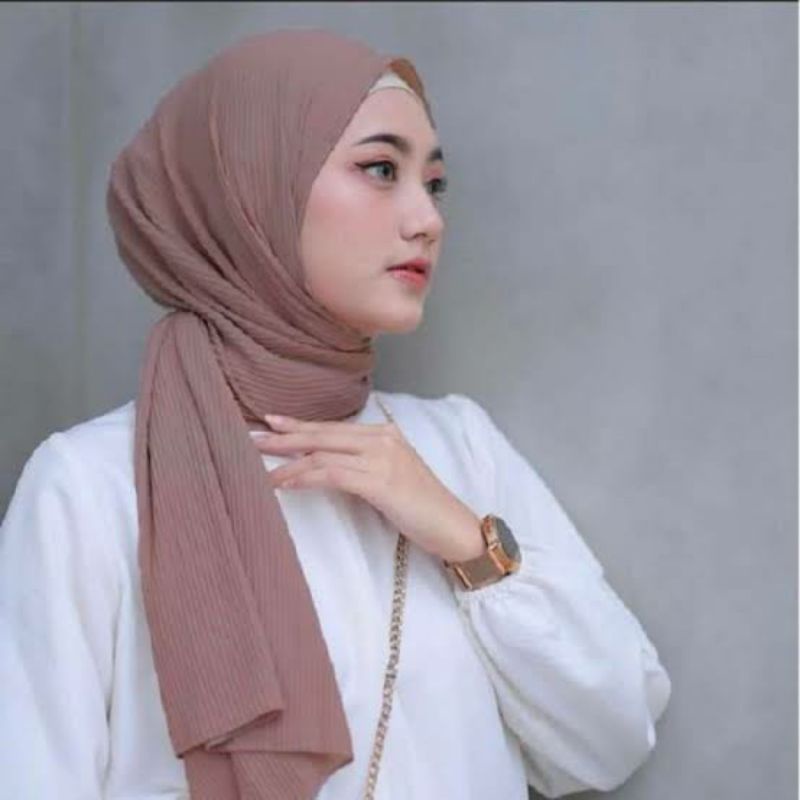 Jual Jilbab Pashmina Full Plisket Premium Coklat Susu | Hijab Pashmina | Kerudung Pashmina | Plisket Lidi | Shopee Indonesia