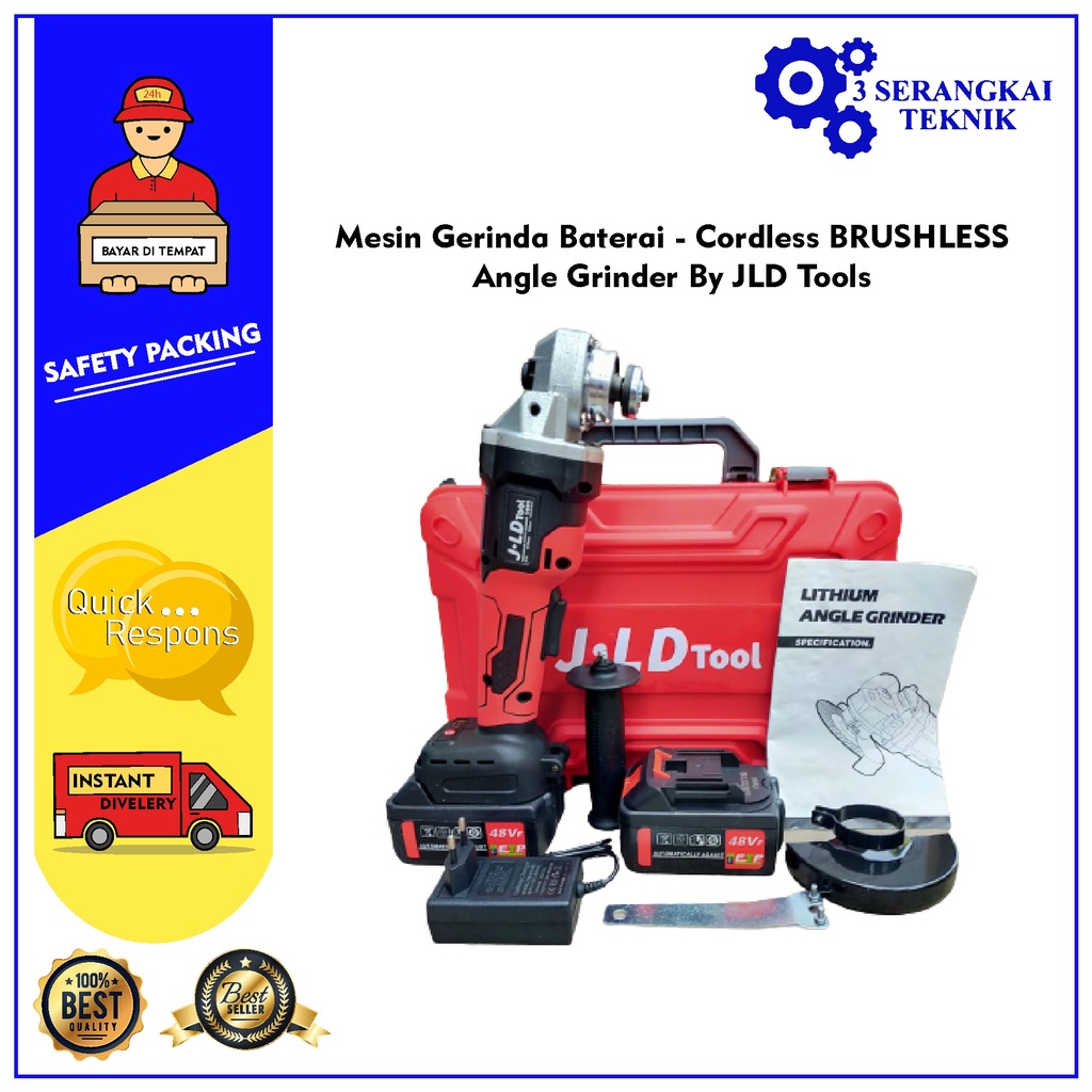 [P JAWA ONLY] Mesin Gerinda Baterai Cordless BRUSHLESS Angle Grinder By JLD Tools0 Shopee