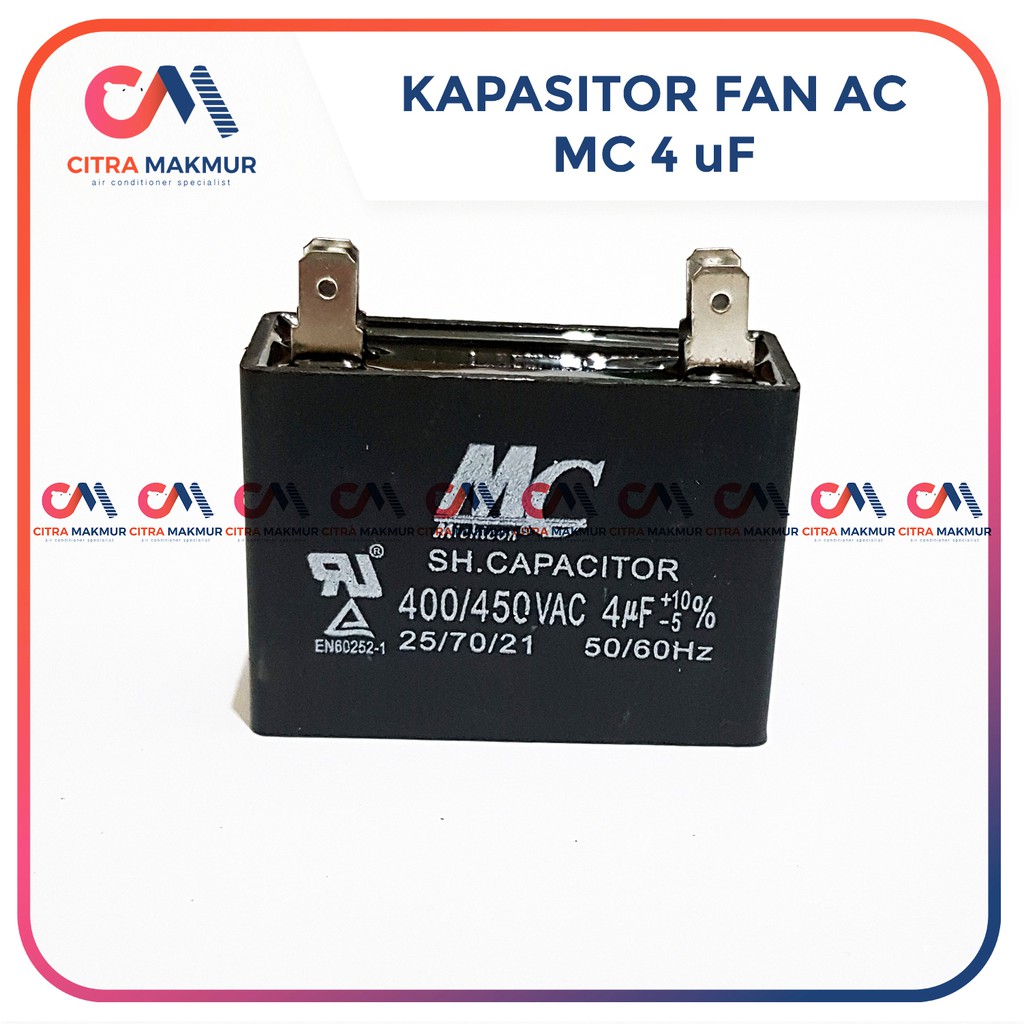 Jual Kapasitor Fan AC 4 uf merk MC Kaki 4 Capasitor mikro Kipas Outdoor