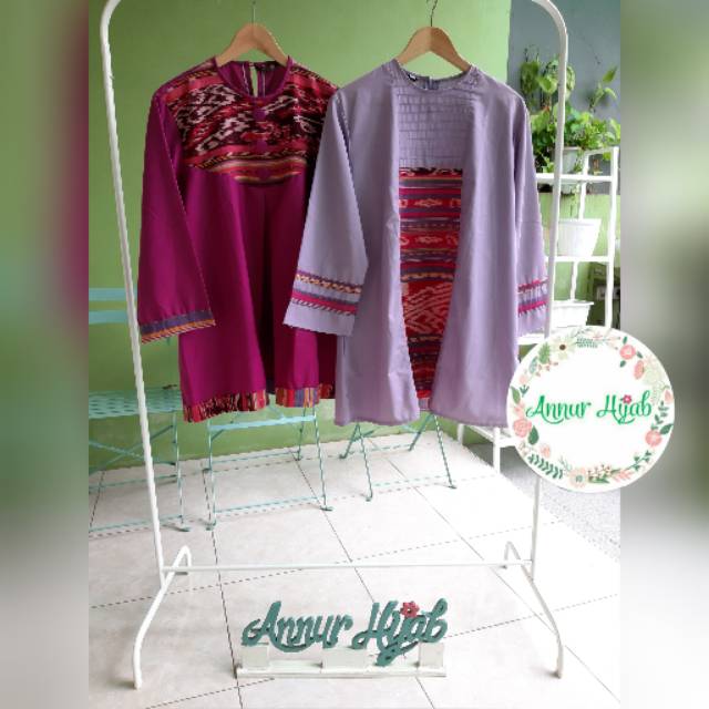 Jual Blouse batik kombinasi kain tenun Baju Batik Ungu Indonesia