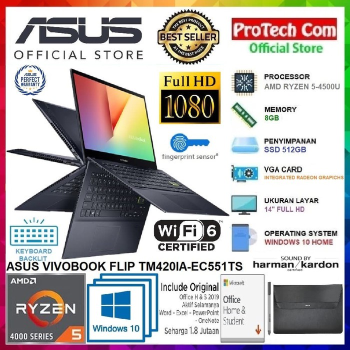 Asus Vivobook Flip Tm420ia Ryzen 5 4500u 8gb 512gb Ssd 14 Fhd Windows 10 Home Free Ohs Shopee Indonesia
