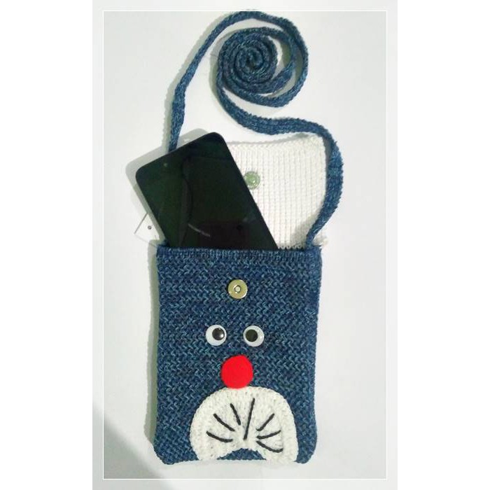 Tas Selempang Rajut Karakter Doraemon HP mini Murah Knitting Sling Bag mini Lembang Shopee