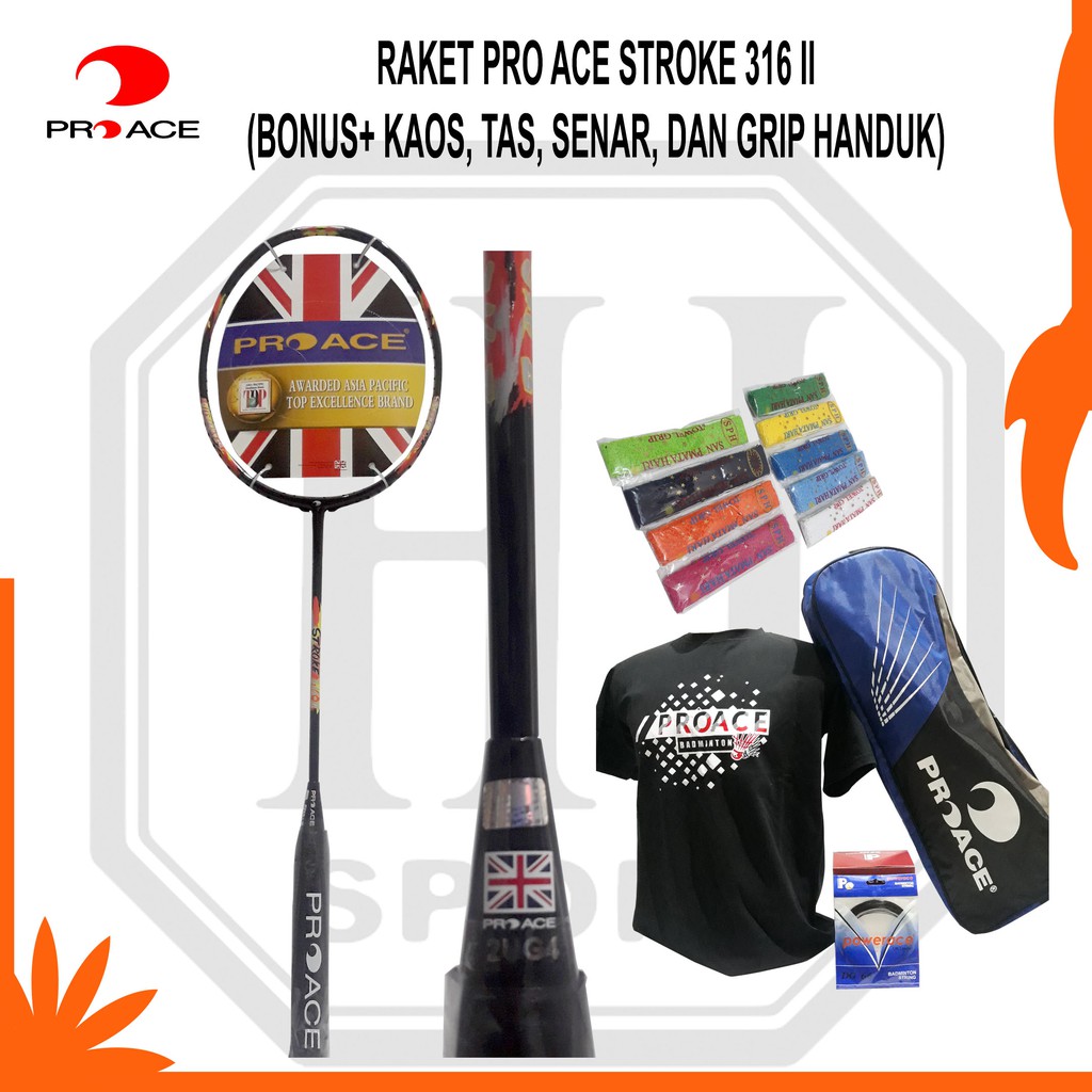 Jual Raket Badminton Original Pro Ace Stroke 316 II Bonus Komplit