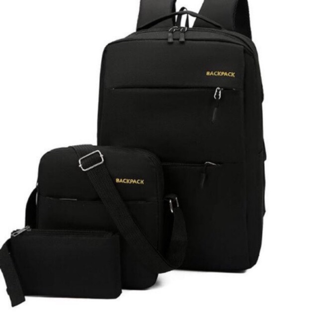 TAS LAPTOP 3 IN 1 BACKPACK Pria Wanita RANSEL ANTI AIR Slot USB Charger Buy 1 Get 3 free kabel