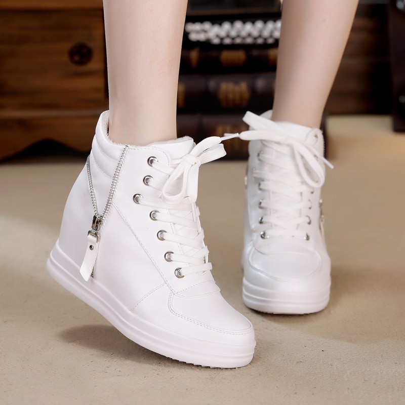 SEPATU BOOT WEDGES CEWEK WANITA KOREA PUTIH MURAH KETS