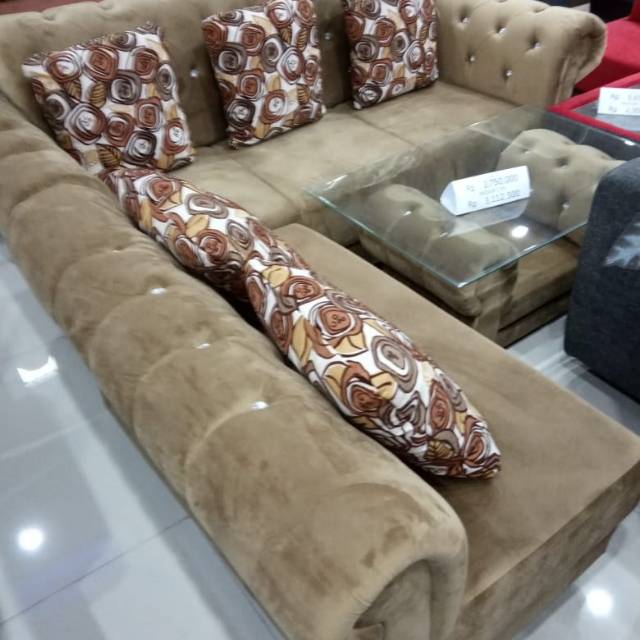 Jual Sofa L Bludru Coklat Sofa Kursi Tamu Minimalis Modern | Shopee Indonesia