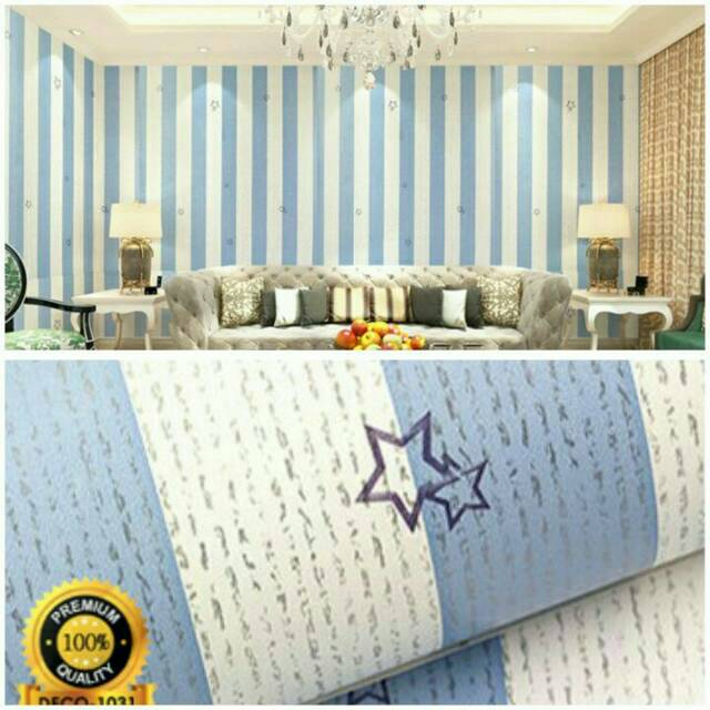 Jual Wallpaper sticker dinding garis putih biru Shopee Indonesia