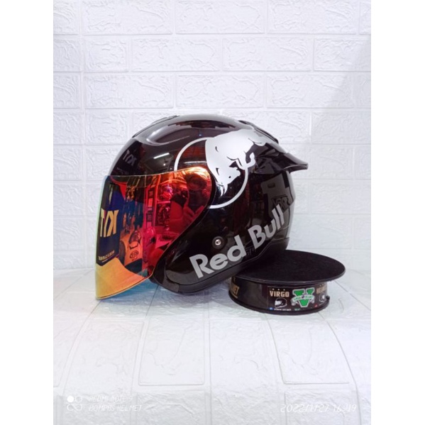 Promo Helm Kyt Kyoto Solid Black DoffMatt Full Paket Ganteng Red Bull