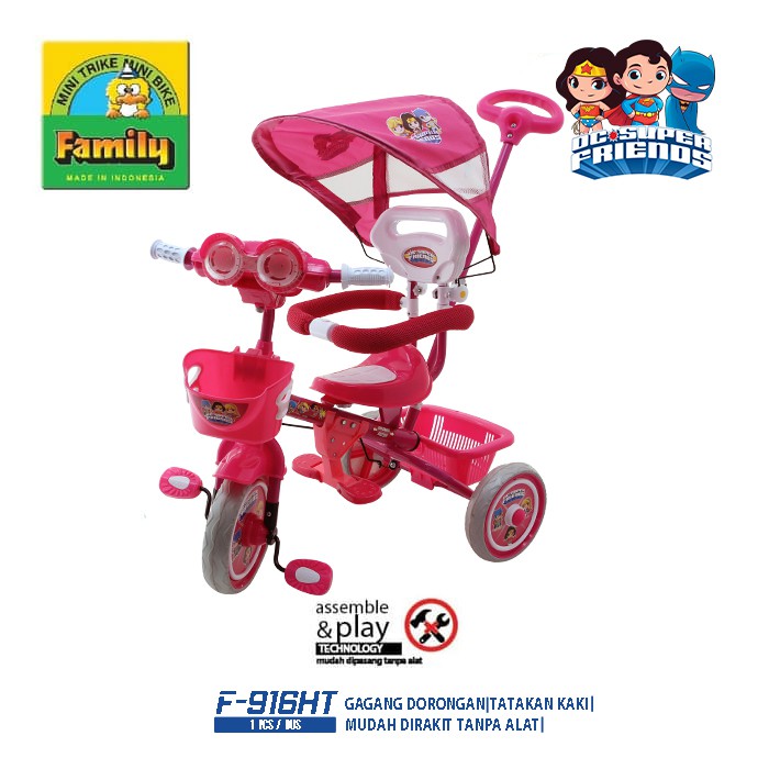 Sepeda Anak Roda Tiga Family Kanopi DC Super Friends Series F916HT
