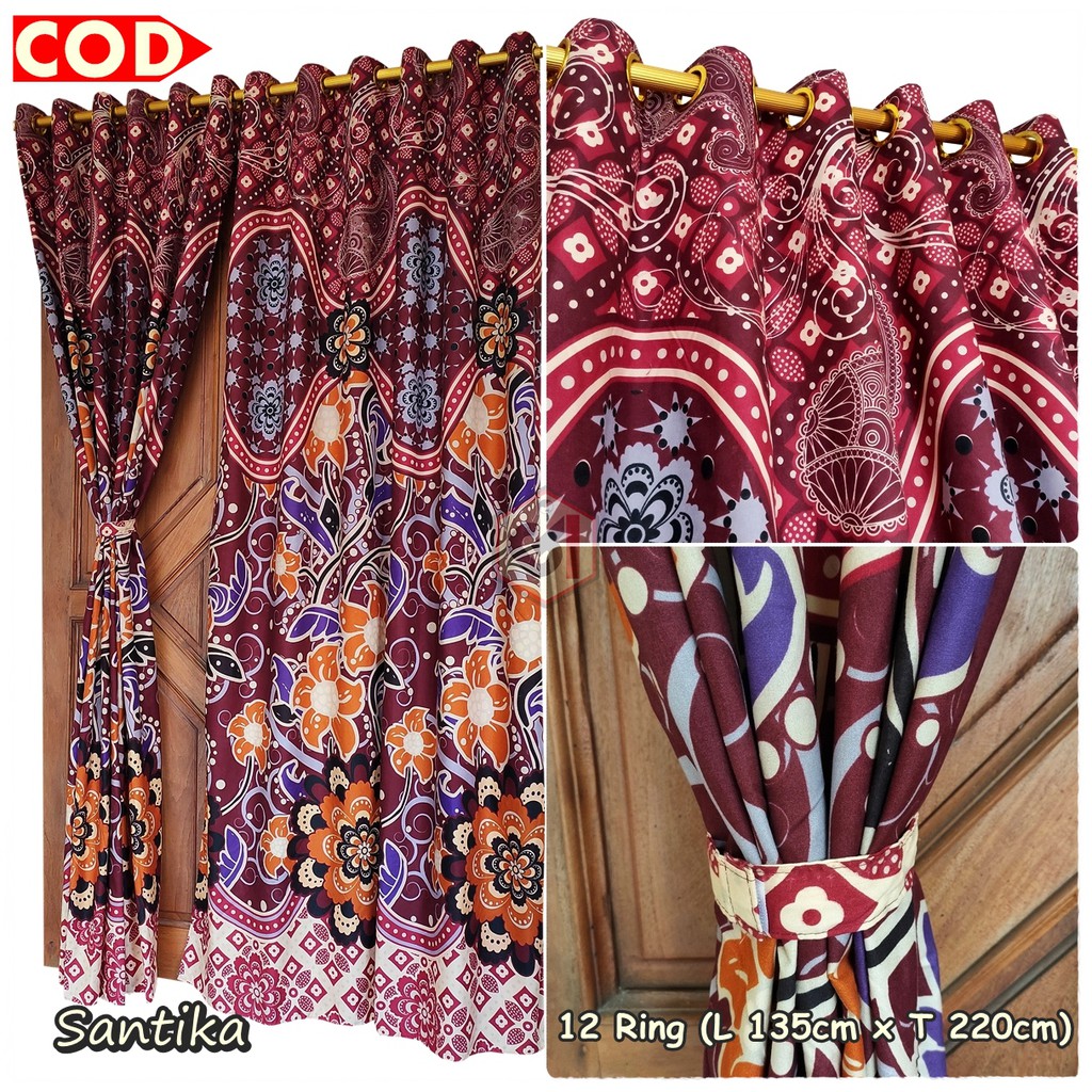 Gorden Pintu Jendela Model Smokering 12 Ring Motif Batik