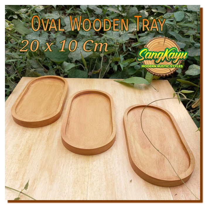 Jual Baki Nampan kayu oval 20x10 Wooden tray plate piring kayu serving