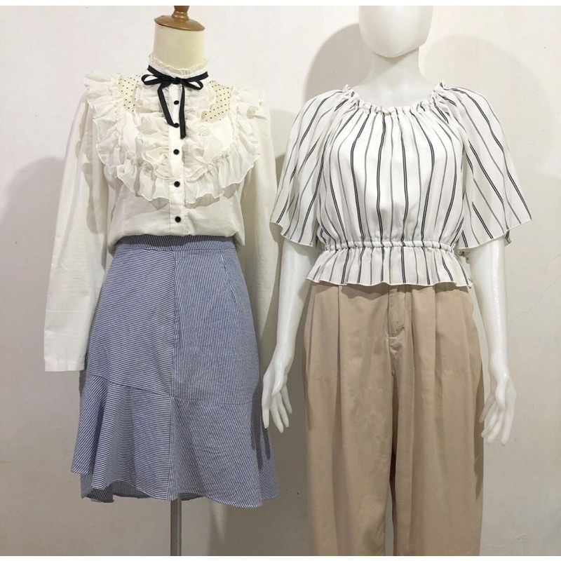 Korean Thrift Shop Blouse Stripe sabrina Shopee Indonesia