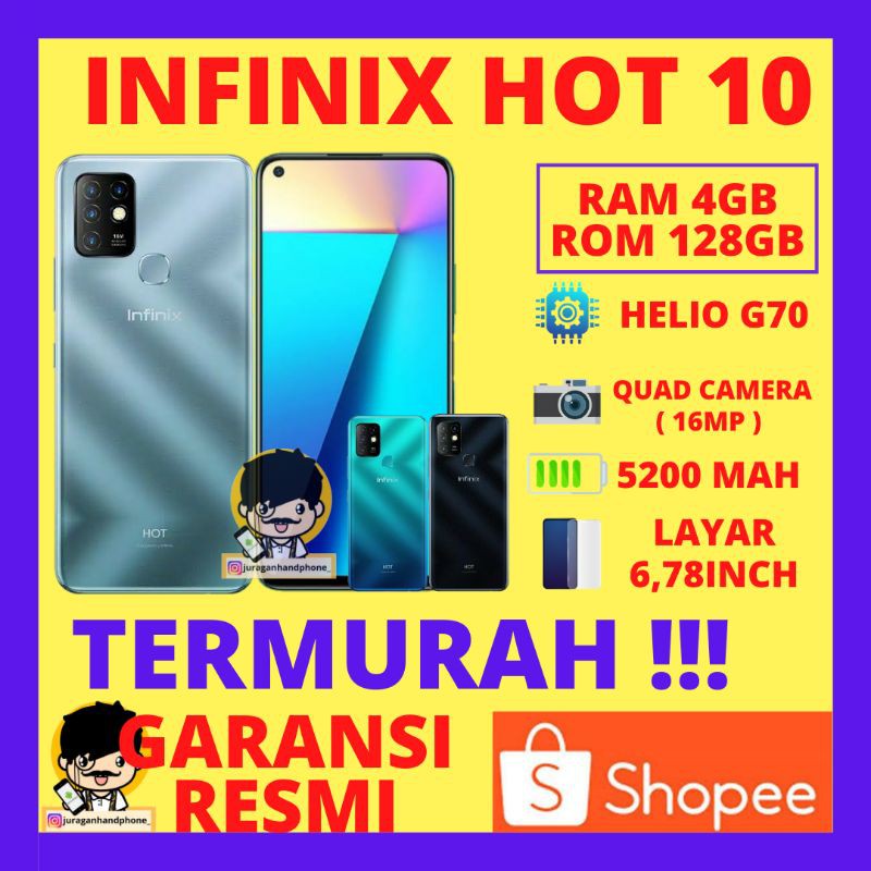 INFINIX HOT 10 RAM 4GB INTERNAL 128GB GARANSI RESMI HP INFINIX HOT10