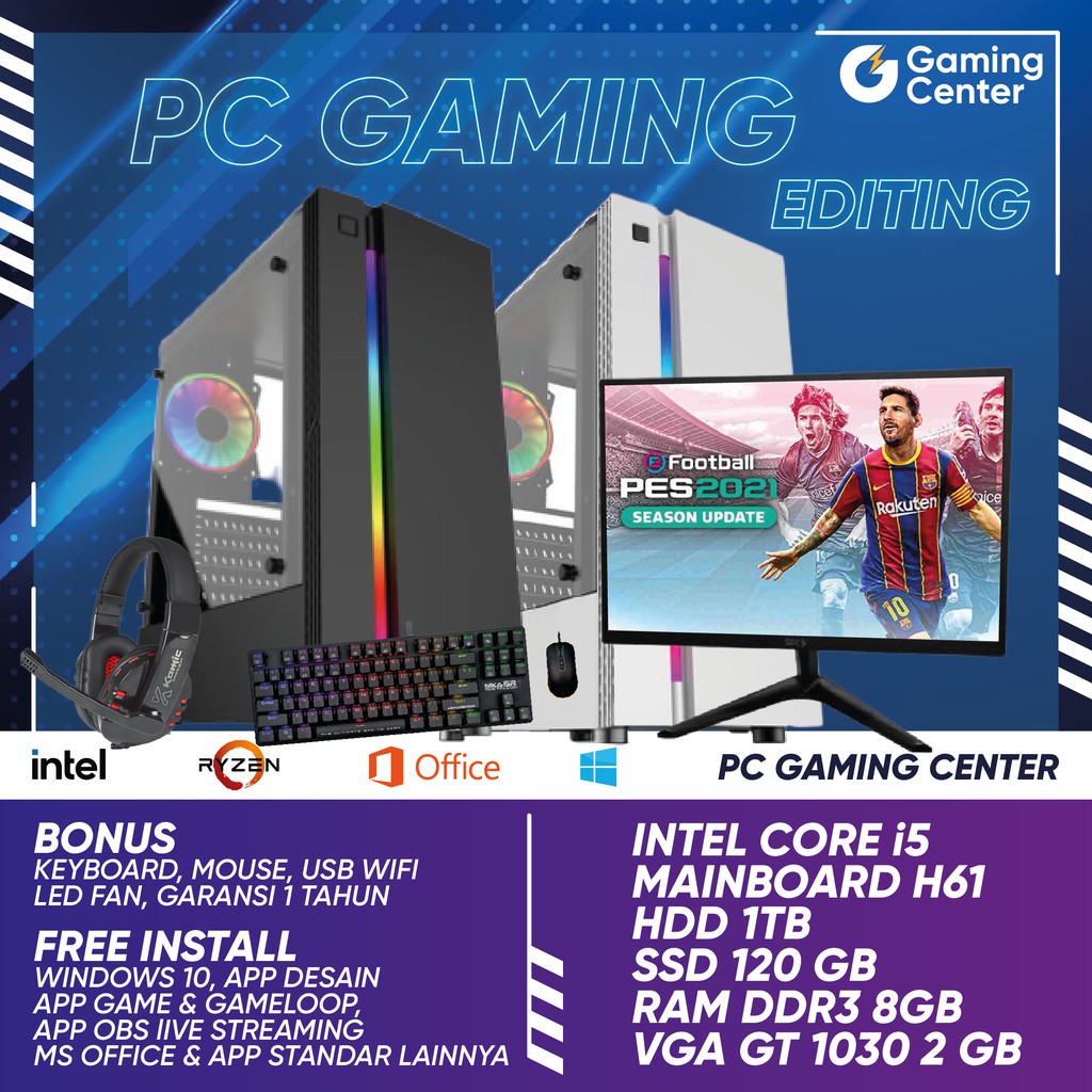 Pc Gaming Fullset Core i5 3470 KOMPUTER HDD 1TB VGA GT 1030 2GB RAM 8GB