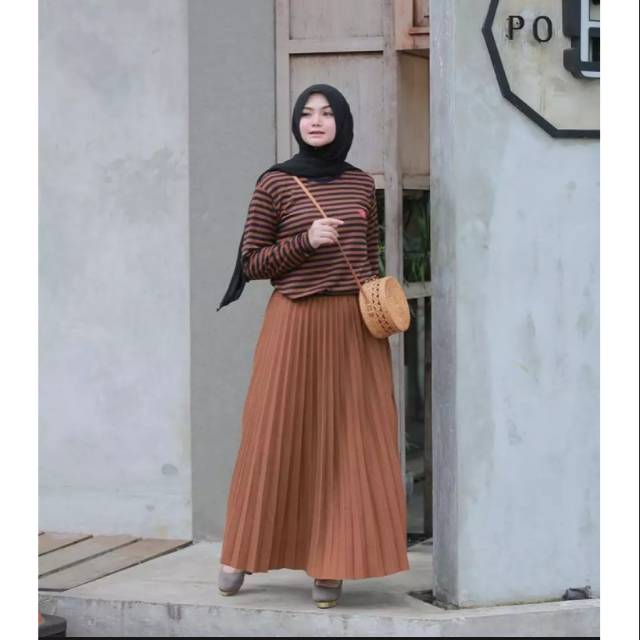 Jual Rok Plisket Murah Warna Coklat / Rok Tripel Kecil Kecil / Rok Anti Kusut | Shopee Indonesia