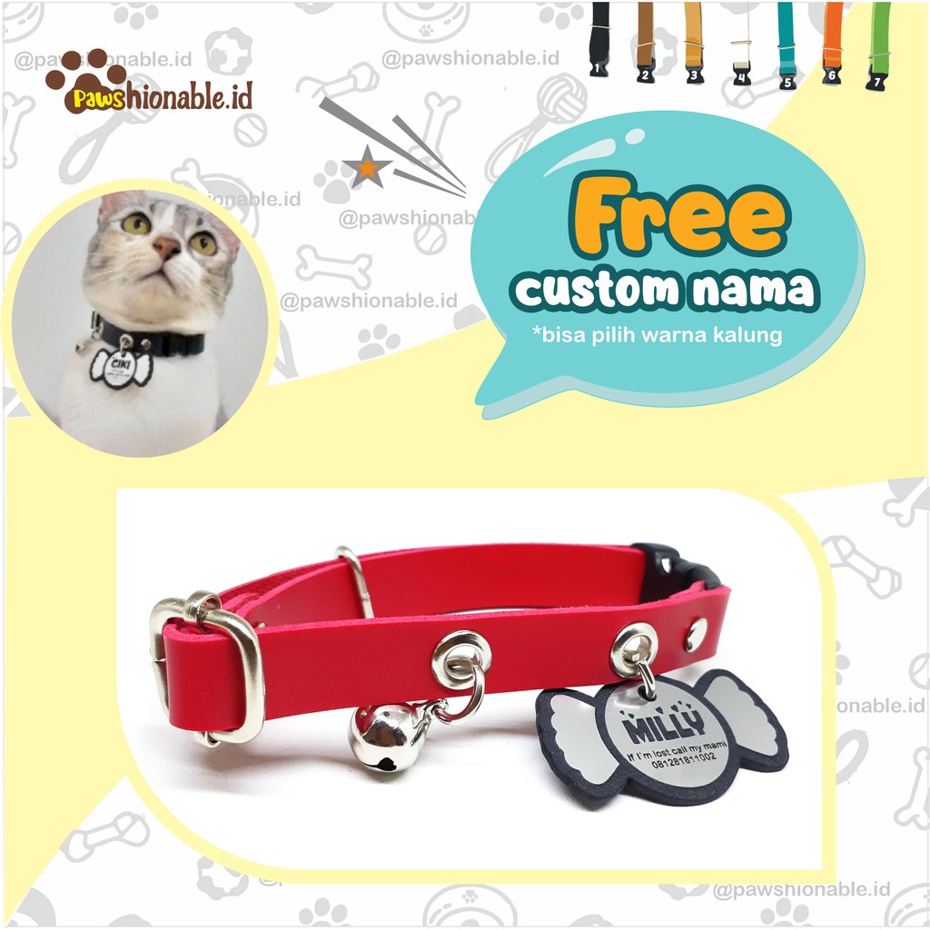 K31 Kalung Custom Nama Kucing Anjing Gratis Lonceng