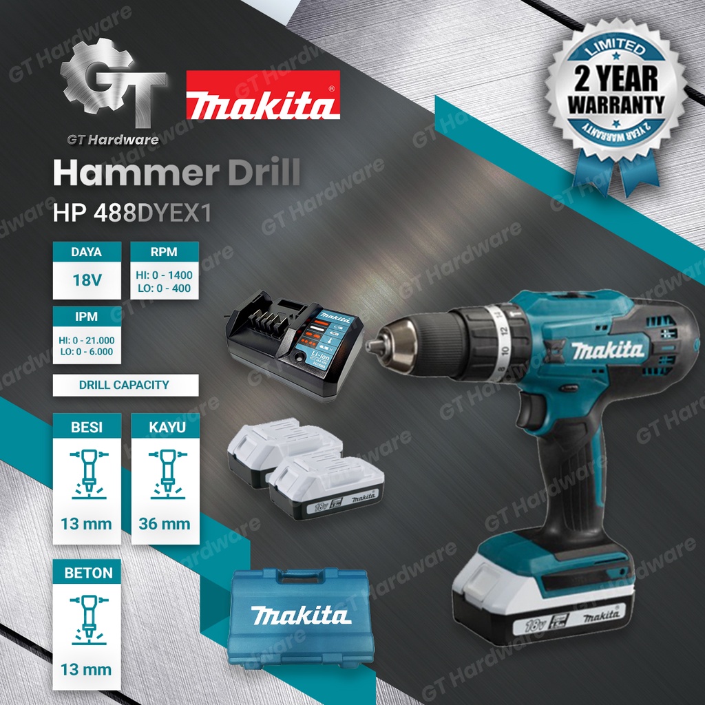 Jual Cordless Bor Beton Hammer Drill MAKITA HP488D HP 488 D | Shopee