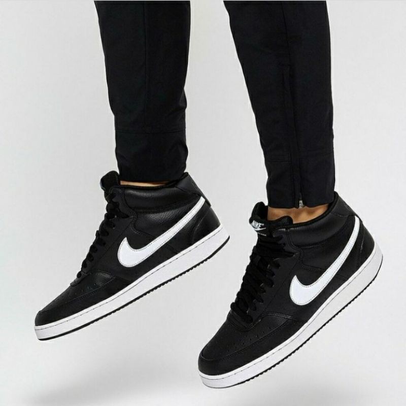 Jual Nike Court Vision Mid Leather Black White Original | Shopee Indonesia