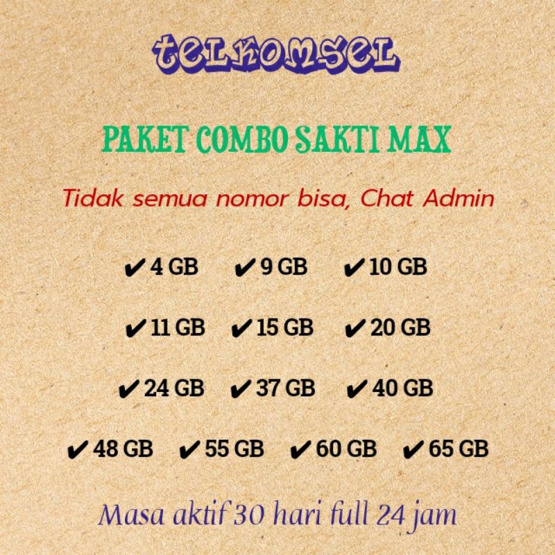 PAKET DATA TELKOMSEL SIMPATI AS LOOP COMBO SAKTI MAX 4 GB 9 GB