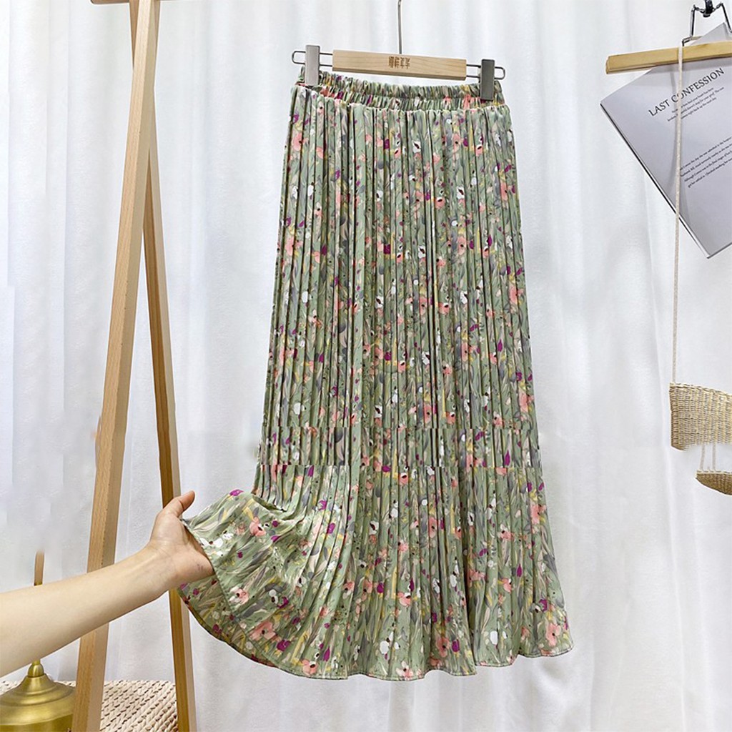 Rok Plisket Prisket Import/ Maxi Skirt Motif Lucu Floral