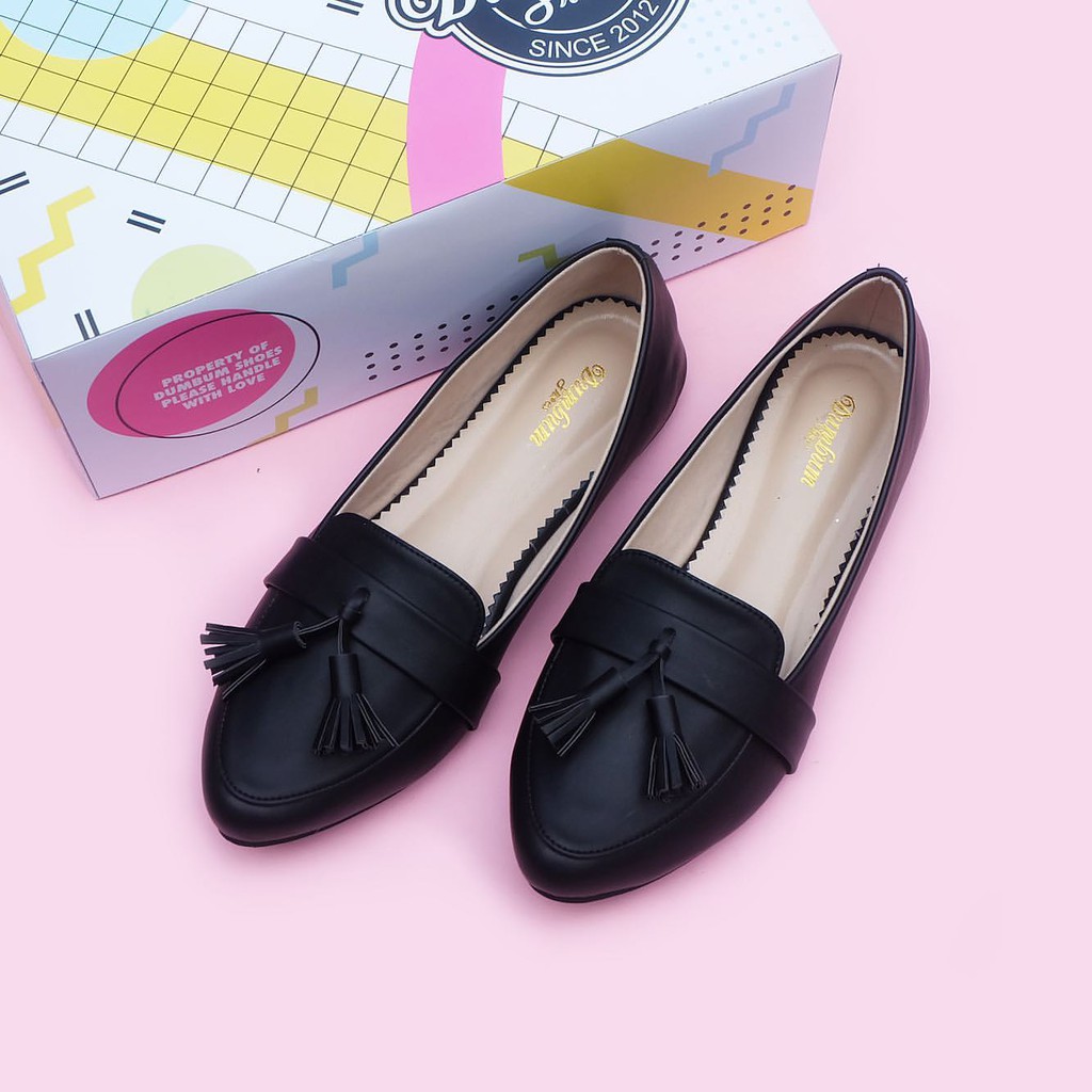SEPATU WANITA FLAT SHOES LIORA BLACK BIG SIZE 41 42 43 44