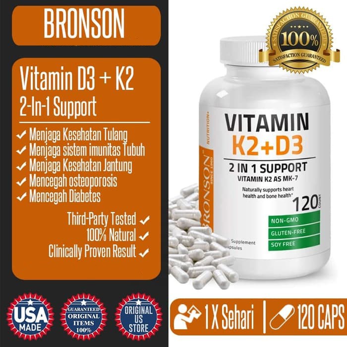 Bronson Vitamin D3 5000 IU + K2 90 Mcg Jantung Tulang Imunitas