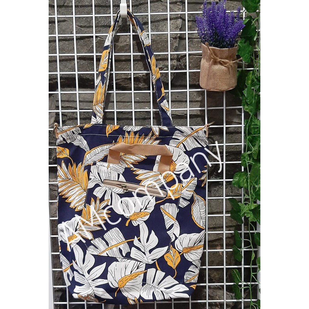 Tas kanvas wanita / tas belanja wanita dengan motif bunga murah