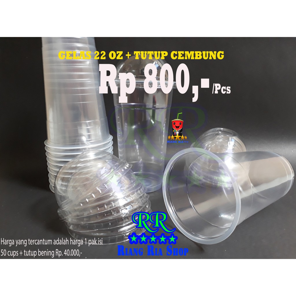 GELAS 22 OZ 50 PCS + TUTUP CEMBUNG CUP PLASTIK LARGE THAI TEA