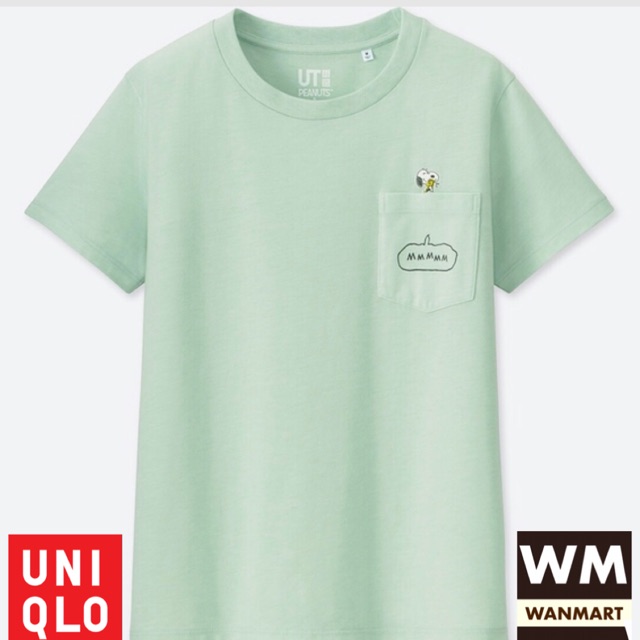 UNIQLO Women TShirt Grafis Kaos Wanita Snoopy Lengan Pendek Green