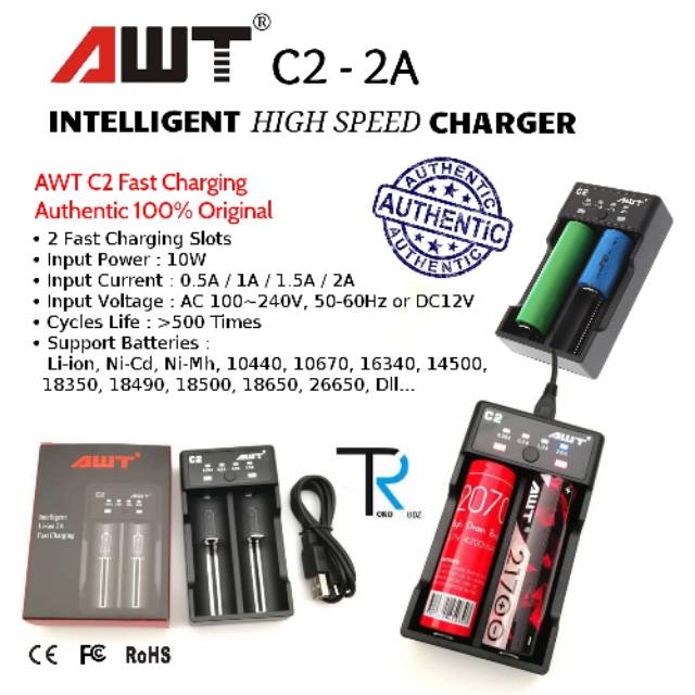 AWT C2 Fast Charger Baterai AA AAA 18650 26650 NiMh NiCd Fast Charging